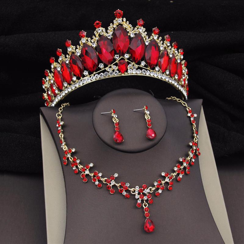 Baroque Crystal Bridal Jewelry Sets for Women Luxury Tiara Crown Necklace Earrings Bride Wedding Dress Prom Dubai Jewelry Set