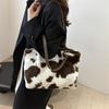 Yogodlns Large Capacity Shopper Bags For Women Winter Travel Tote Bag Cow Printing Plush Shoulder Bag Ladies Designer Handbag