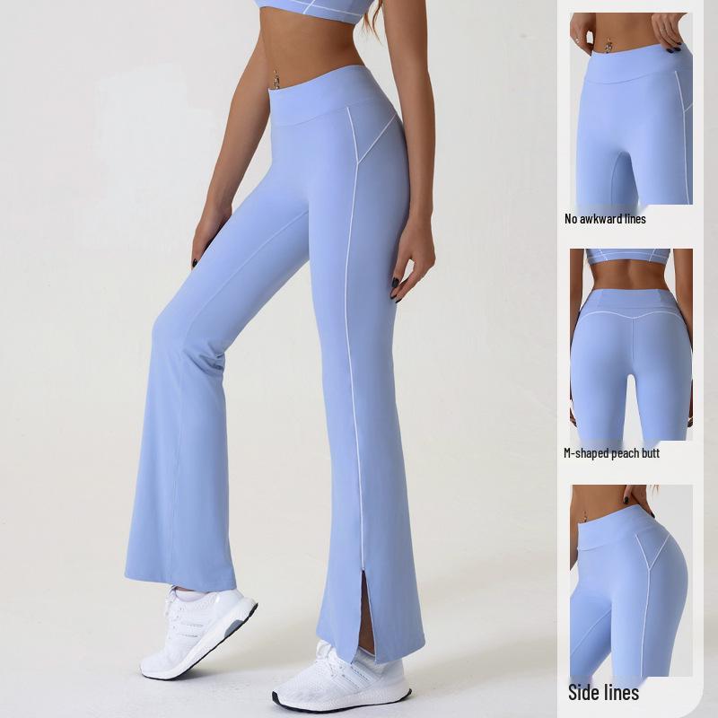 High Waist Nude-Feel Hip-Lifting Yoga Pants for Women - Flared Slit Design for Dance, Fitness, and Outdoor Activities