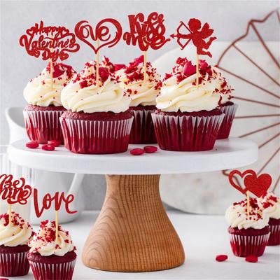 Feliz Dia dos Namorados Cupcake Glitter Amor Lábios Eu Amo É Meu Cupcake Dia dos Namorados Tema Escolha Decoração de Bolo Festa de Casamento Suprimentos Vermelhos
