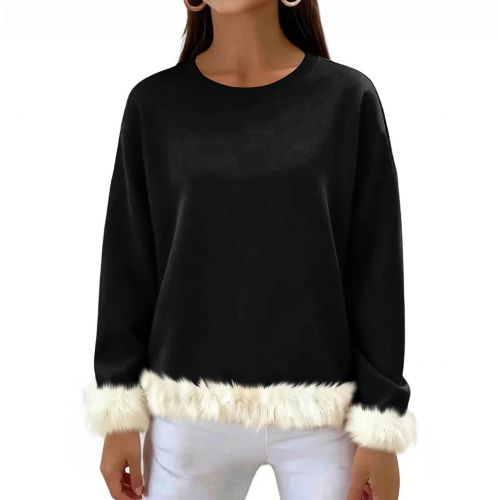 Women's Casual Round Neck Long Sleeve Sweatshirt Solid Color Sweatshirt