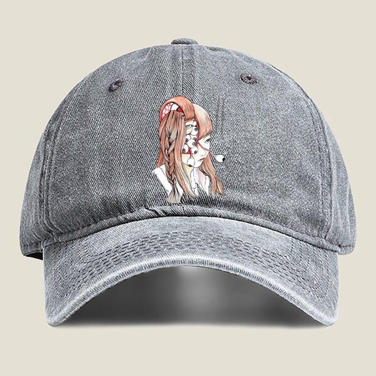 Surreal Girl with Eyes Illustration Fashion Washed Baseball Cap Hat Outdoor Activities One Size
