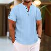 Maglietta Henley da Uomo Estiva in Misto Cotone, Tinta Unita Scollo a V con Bottoni Manica Corta Casual con Texture Rugosa