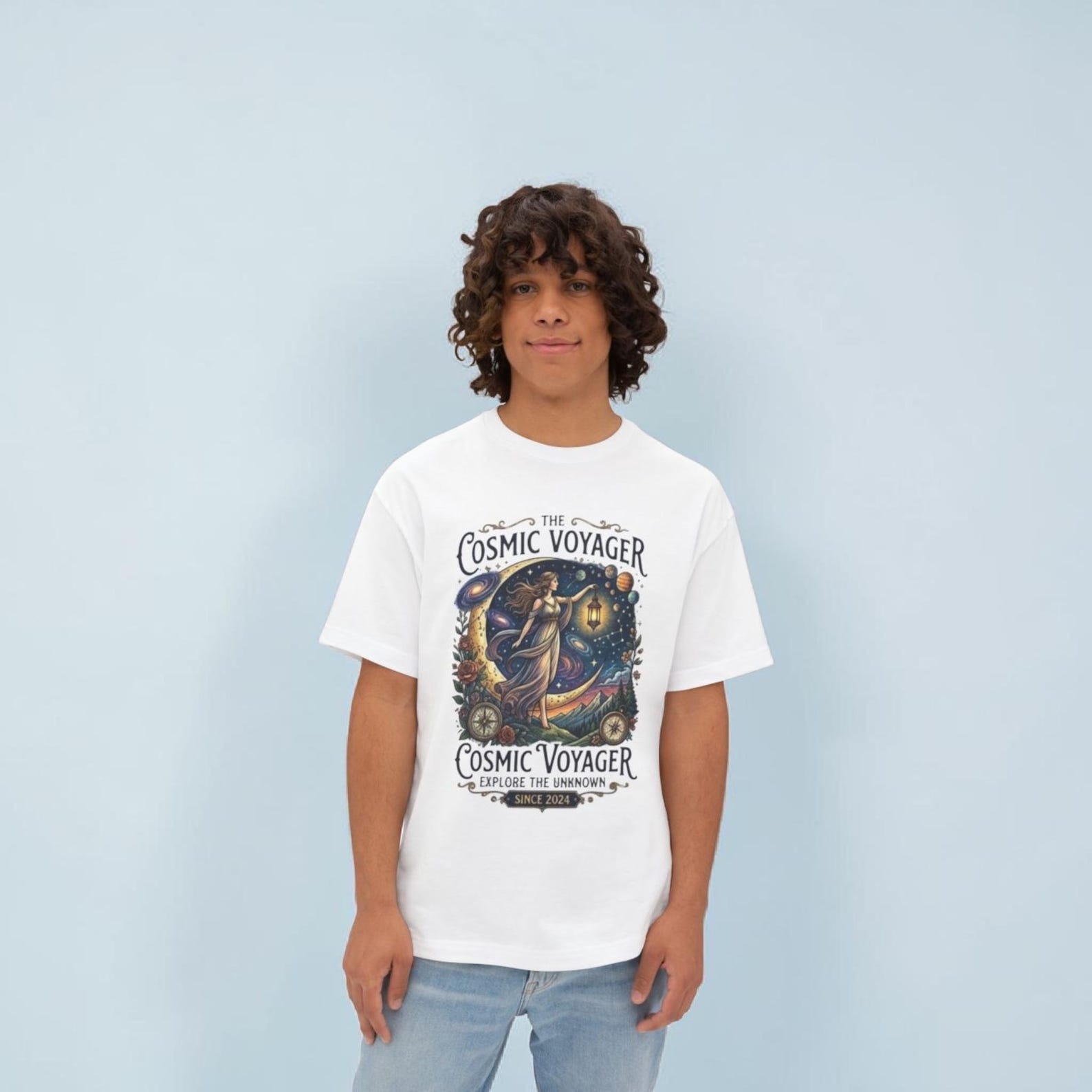 Cosmic Voyager Illustration Tee | Astronaut Lantern Space Vintage XL