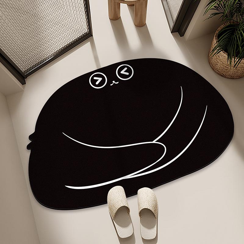 Diatom Mud Floor Mat Bathroom Water Absorption Quick-drying Foot Pad Cartoon Black Cat Dirty-resistant Anti-slip Pad Household Bathroom Entrance Mat