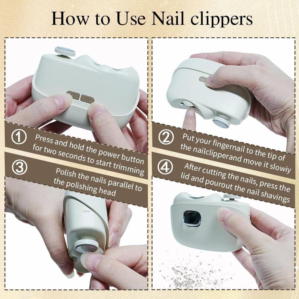 3 in 1 Electric Nail Clipper LED Light Nail Debris Storage Automatic Nail Trimmer and Polisher Rechargeable 2 Speeds