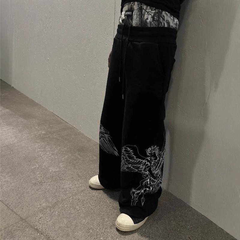 European and American Spring and Autumn High Street Trendy Wings Printed Casual Thin Style Loose Design Sense Niche Pants