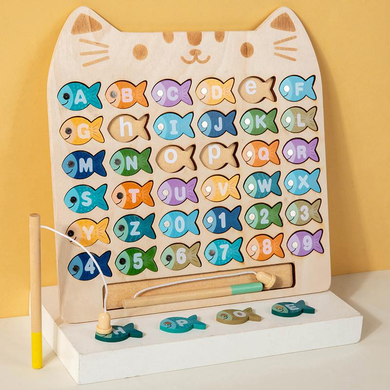 Wooden Letter Number Cognitive Matching Magnetic Fishing Board Children Toy