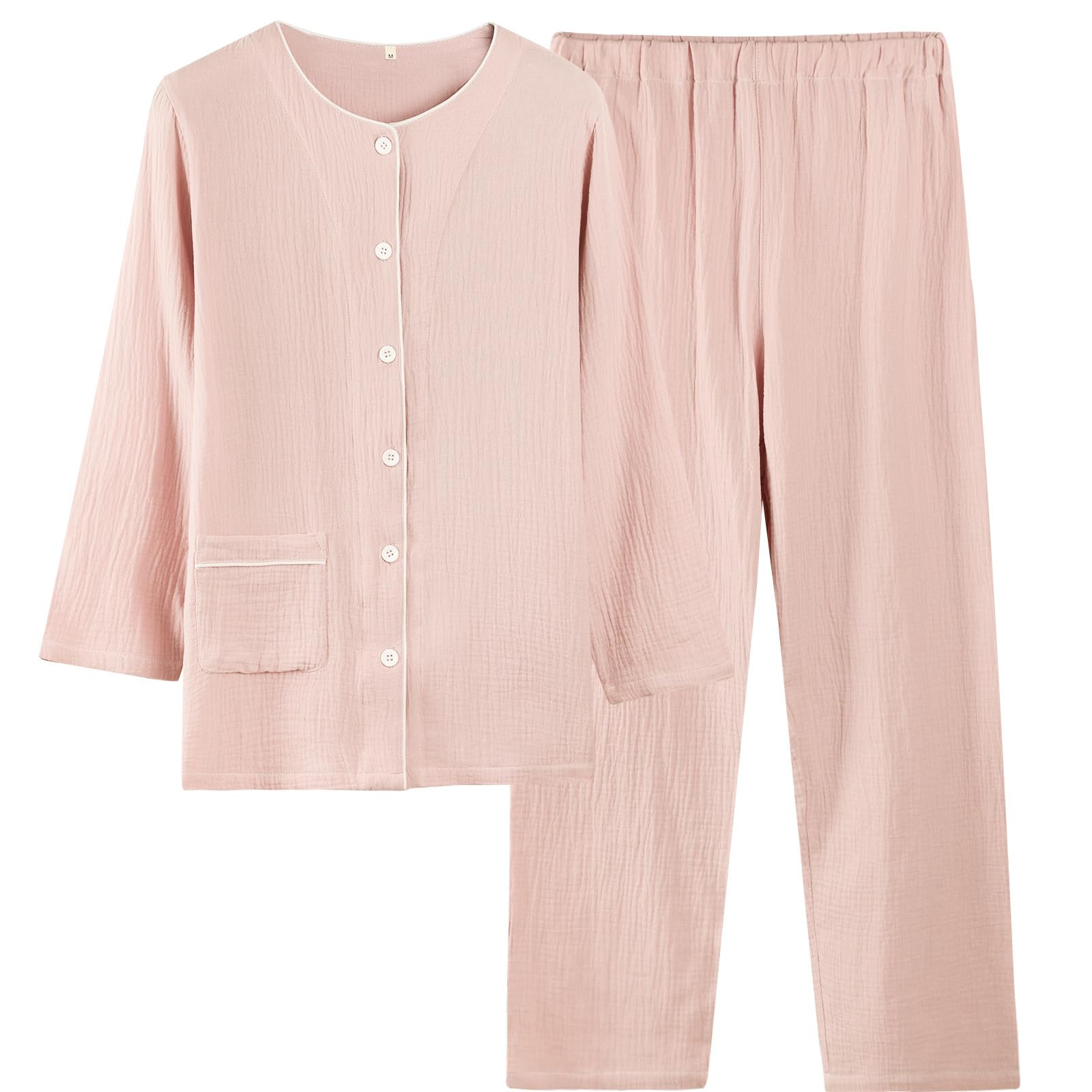 

Hilltop Cloud Хлопок Длинный Открытый и Удобный Идеально для Больницы или как Идеально для и Женская 100% Пижама, Двухслойная Марля, Рукава, розовый