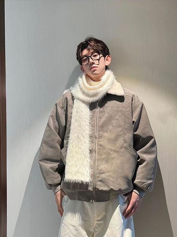 Mountain Eagle Fur Collar PU Leather Winter Jacket - Men’s & Women’s Cotton Coat with Plus Velvet, Trendy & Thickened Outerwear