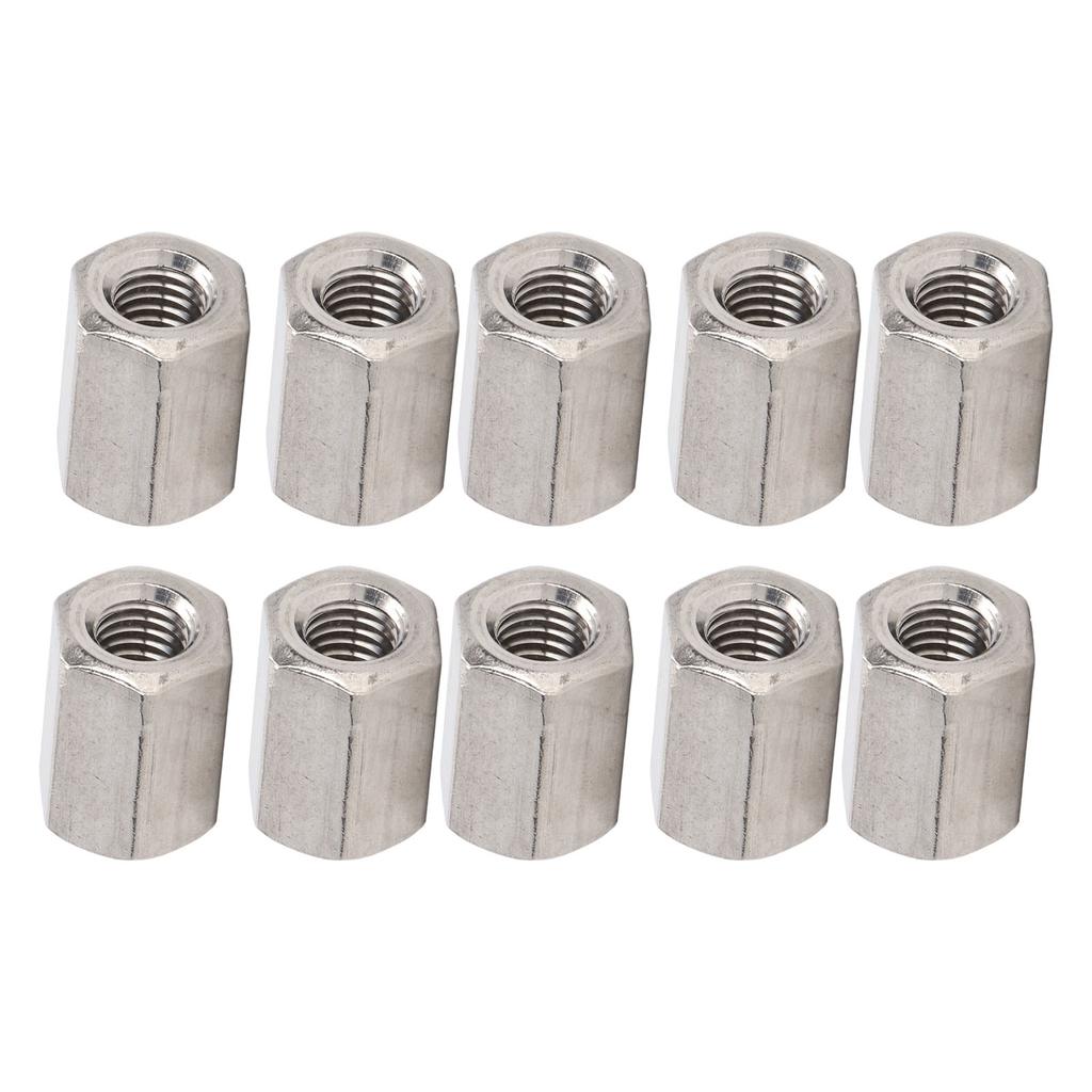 10PCS Hex Coupling Nuts 304 Stainless Steel Long Rod Coarse Hex Connection Nut M10 Thread