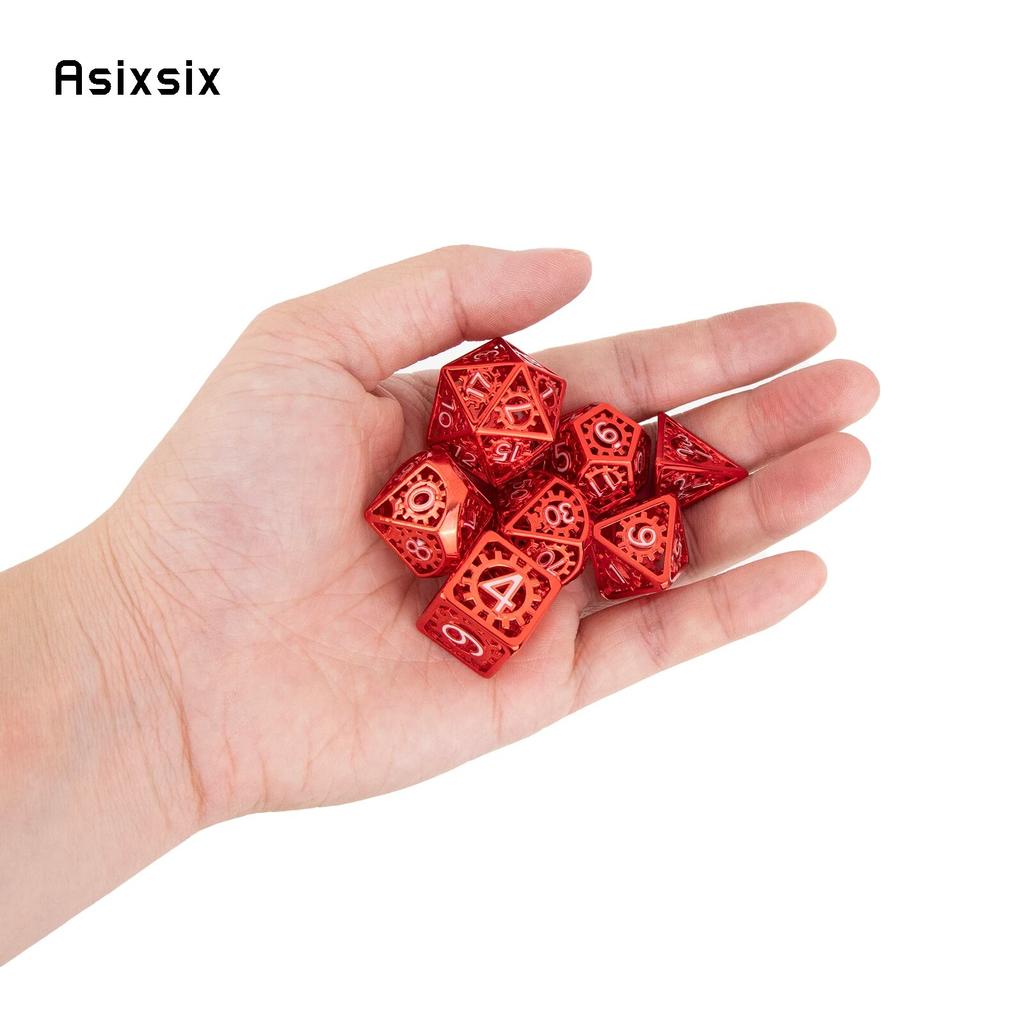 7 Pcs  Red White Gear Wheel Metal Dice Hollow Metal Polyhedral Dice Set Suitable for Role-Playing RPG  Board Game Card Game