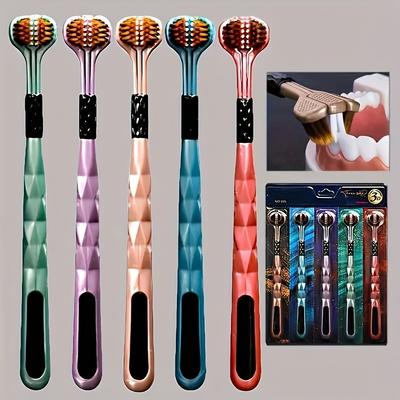 2/6 pièces Brosse à dents pour adultes à poils ultra-doux triple face 3D - Soin doux des gencives, Nettoyage en profondeur, Sans formaldéhyde, Couverture complète de la tête