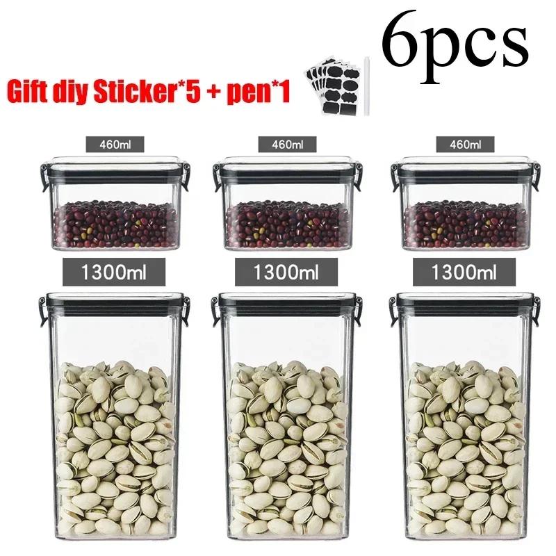 Food Storage Container Set Plastic Kitchen Refrigerator Noodle Breadbasket Sugar Flour Baking Supplies Pantry Organizer Set