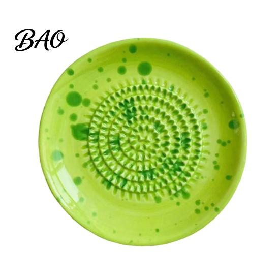 Small Ceramic Grater Bowl, Manual Ginger Garlic Mincer with Ink Splash Pattern, Multi-use Dish Pepper Grinding Plate for Wasabi Daikon, Dishwasher