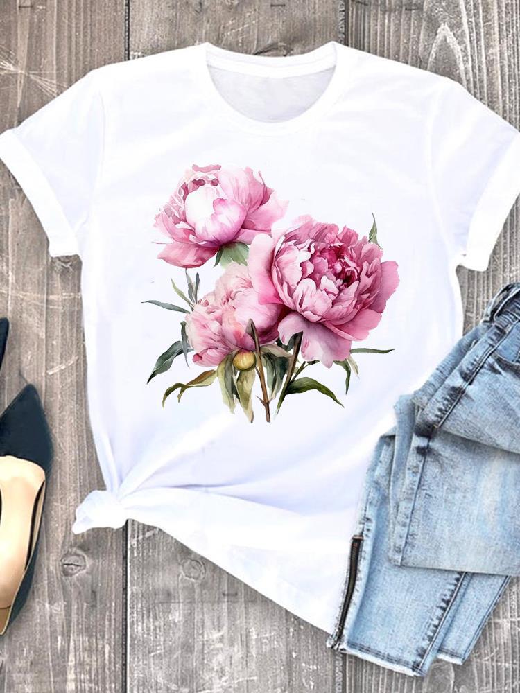 Love Flower Printing Speed European and American Clothing Shirt Short Sleeve T-shirt Tops Graphic Tshirts Oversized T Shirt