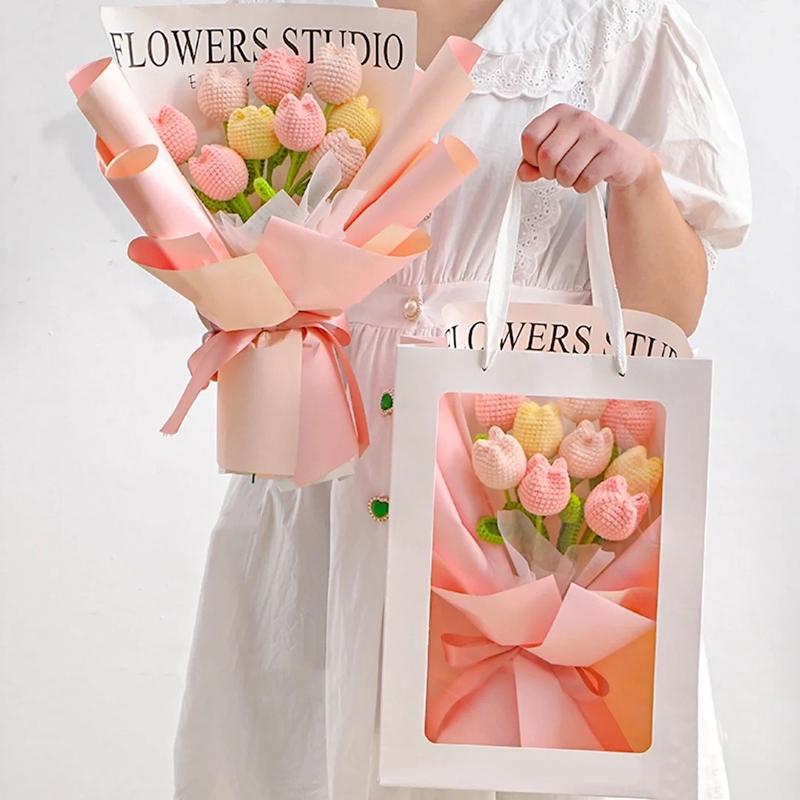Tulip Knitting Flower Sunflower Single Flower Bouquet Carnations Crochet Flower Simulation Hand-Knitted Diy Handmade Fake Flower