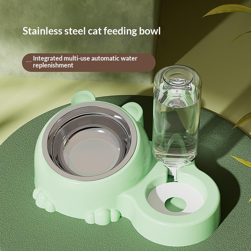 Pet Bowl 2-in-1 Auto Water Feeder, Tilted Elevated Cat Dog Bowl For Food & Water, Anti-Choking Slow Feeder Dish For Pets