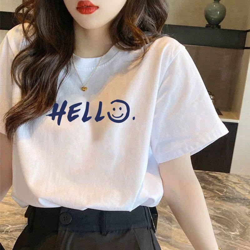1pcs Summer Pure Cotton T-shirt Women's Basic Fashion Tee Solid Ladys Short Sleeve Loose Tops Females Large Size Printed Tshirts