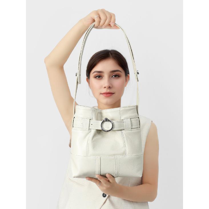 Bag Korean Niche New Design Single Shoulder Underarm Bag Genuine Leather Crossbody Bag Women's Bucket Bag