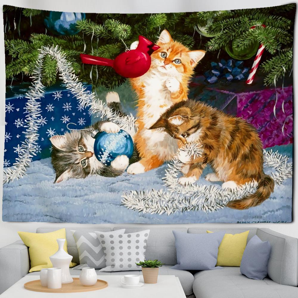 Sevimli Kedi Goblen Duvar Asılı Karikatür Hayvan Kawaii Tarzı Cadılık Mandala Yurt Oturma Odası Dekoru