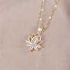 Luxury Female Crystal White Zircon Stone Lotus Flower Pendant Necklace Vintage Gold Color Wedding  For Women