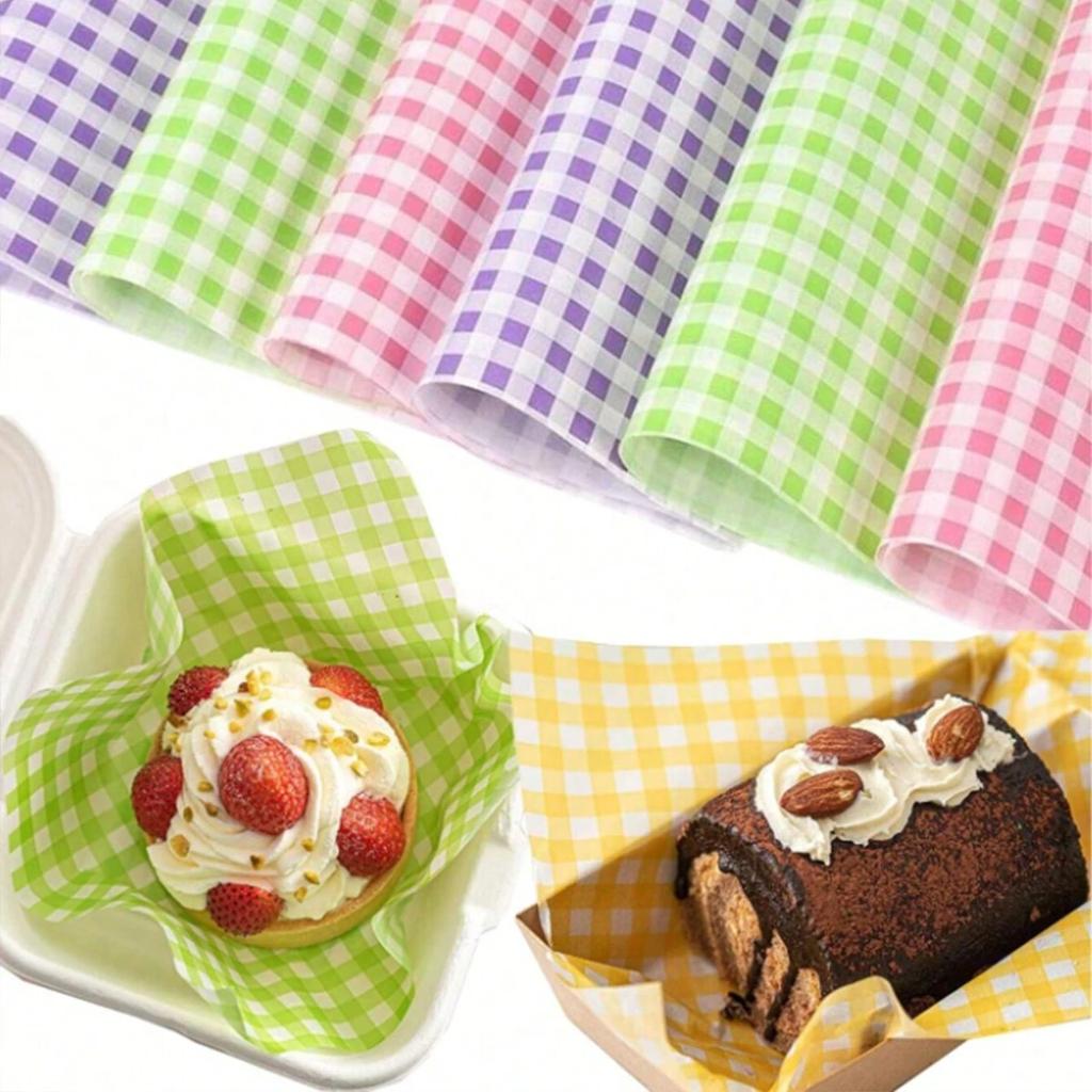 50pcs Random Colorful Grid Oil-absorbing Paper for Baking Cookies Food-grade Wax Paper Baking Tools Oil-Resistant Packing Papers