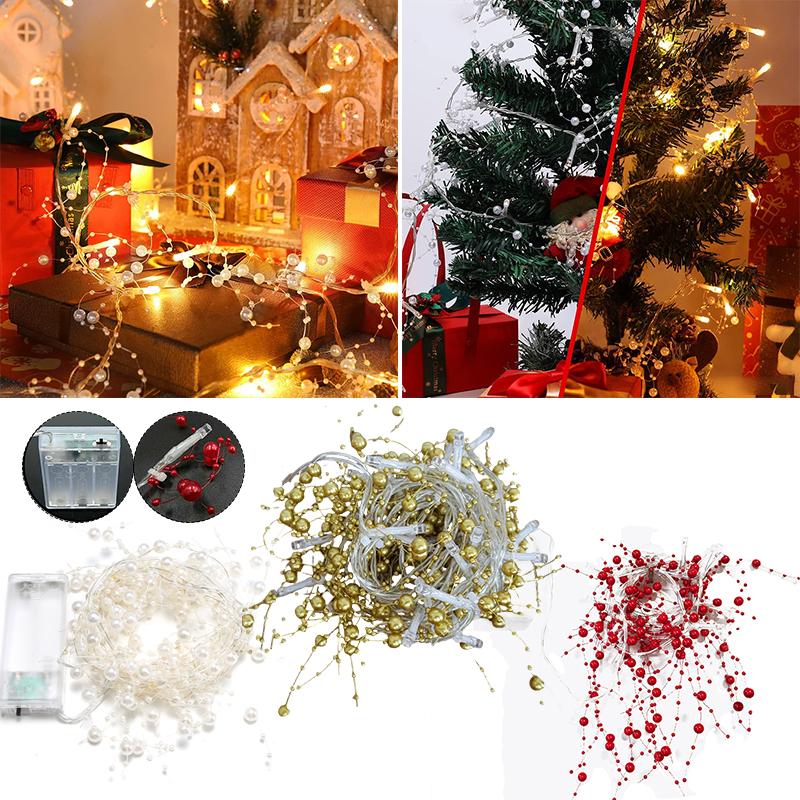 2-5M Long 20/30/40/50Led LED Light String Christmas Red Pearl Beaded String Christmas Decoration Party Light Strings(NO Battery)