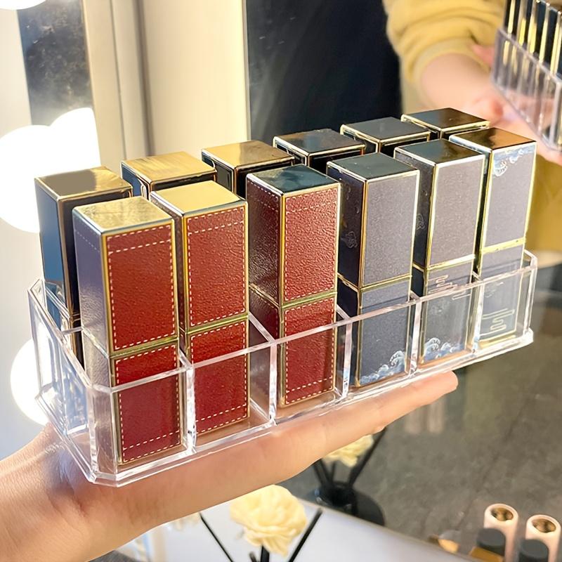 12‑Slot Desktop Lipstick Storage Box, Cosmetic Organizer Shelf for Lip Gloss, Nail Polish, Dressing Table Makeup Supplies