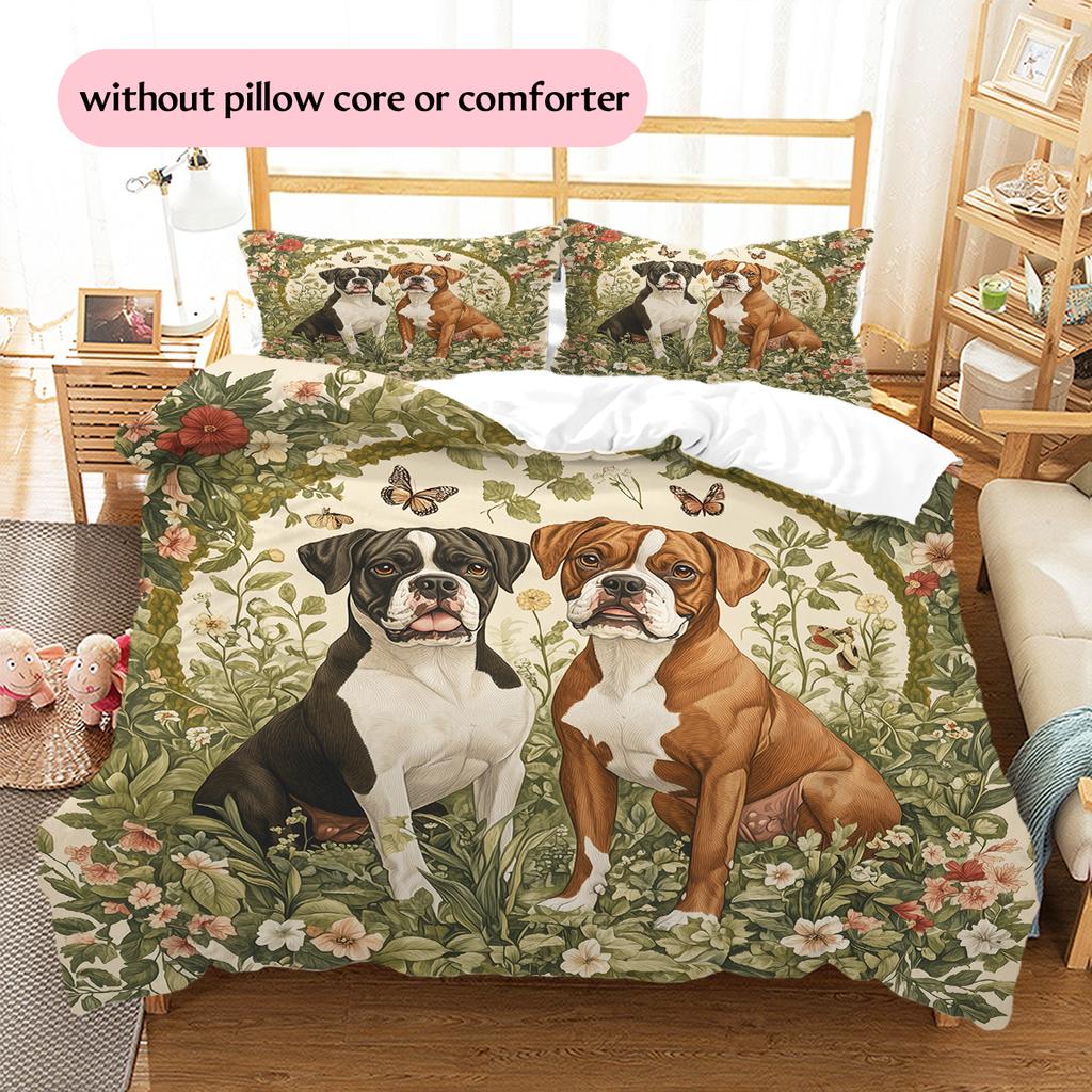 Two Boxer dogs Pattern Bedding Home Decoration Birthday Gift (1 * duvet cover + 2 * pillowcase, without core)
