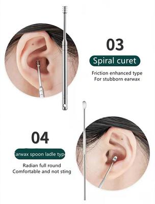 6 Pcs Ear Cleaning Kit, Resuable Ear Wax Remover Tools Kit with Aluminum Tube - Ear Pick Set Wax Remover Kit with Ear Cleaner and Spring Ear Buds