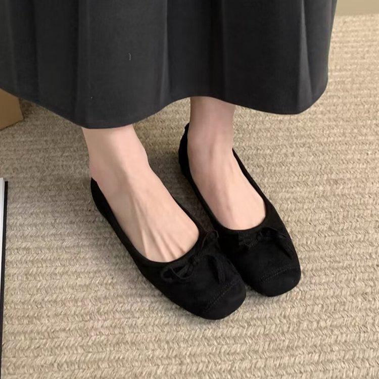 French evening breeze bow retro flat-soled ladyshoes spring new light mouth red ballet shoes