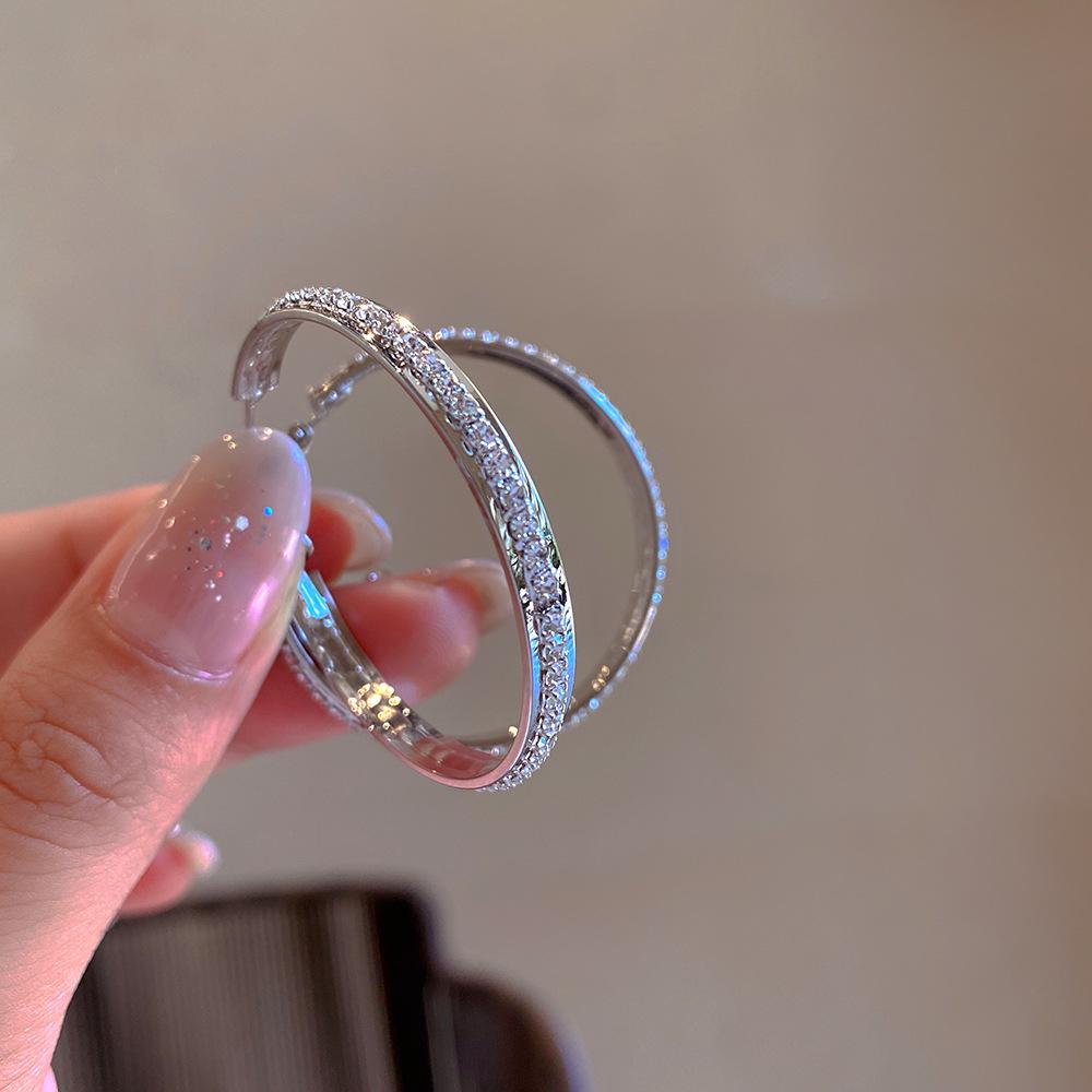 High-End Light Luxury Full Diamond Hoops with S925 Silver Needle Ear Cuffs