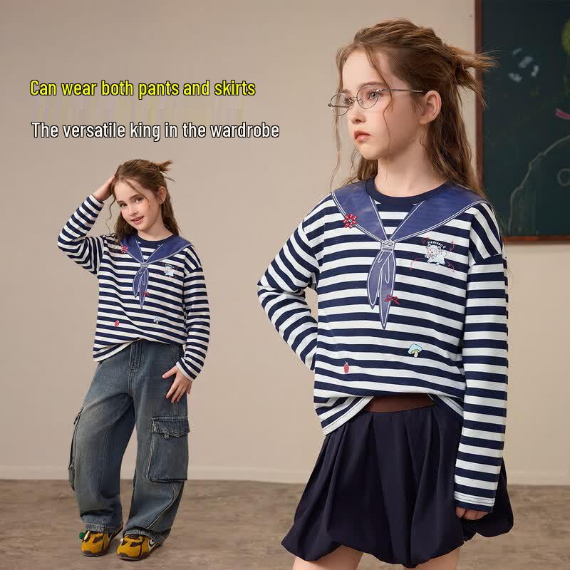 ASK JUNIOR Girls' Striped Long Sleeve Mock Collar T-Shirt