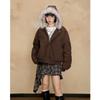 Women's Winter Warm Fur Collar Hooded Quilted Padded Jacket Brown Loose Causal Short Style Cotton-padded Coat