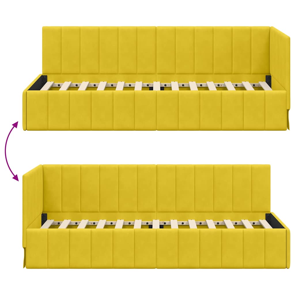 L shaped bed frame with headboard yellow 80 cm x 200 cm velvet