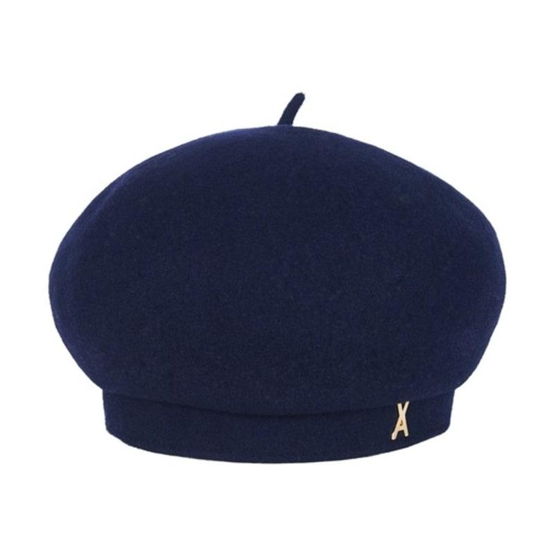 VARZAR Studded Logo Wool Beret Navy