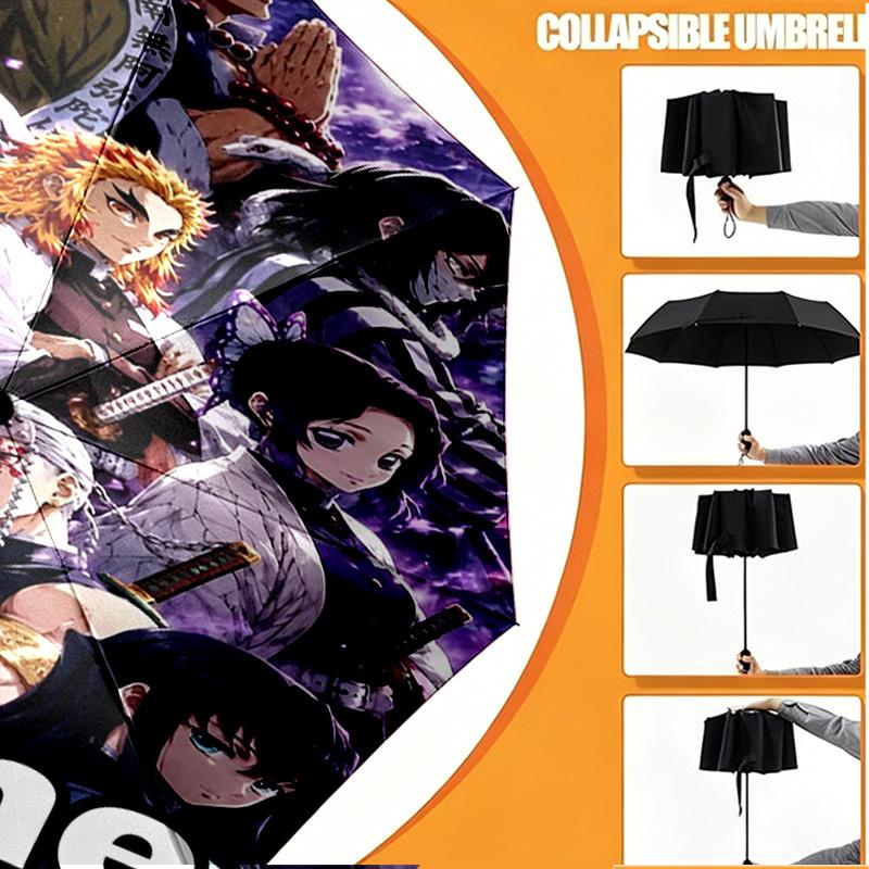 Custom Name Personalized Demon Slayer Print Umbrella, Auto Open Close, 8‑Rib Sturdy Frame, Commute Camping Hiking Use, Birthday Gift