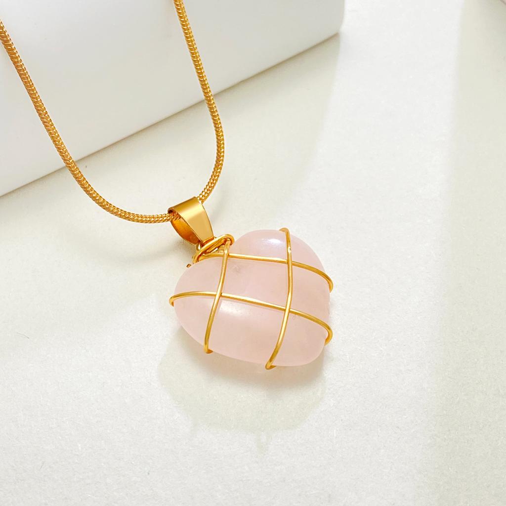 Charm Trendy Necklace for Women Girl Cute Sweet Pink Crystal Opal Heart-shaped Collarbone Chain Jewelry Accessories Party Gift