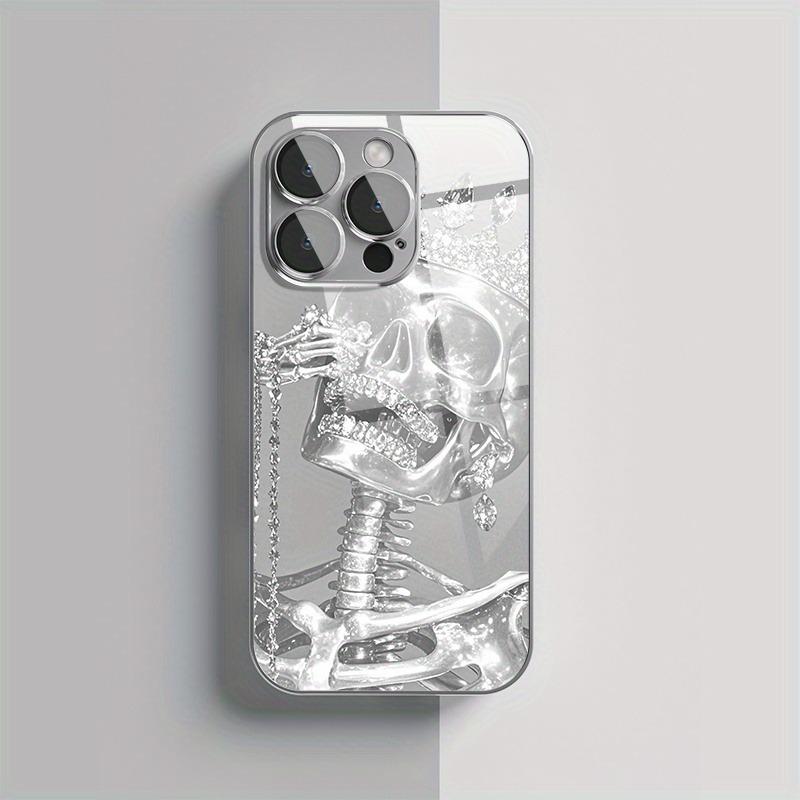 Luxury Diamond Skull Pattern Electroplated Silver Phone Case For Samsung Galaxy S25 S24 S23 Ultra Plus FE Tempered Glass Cover