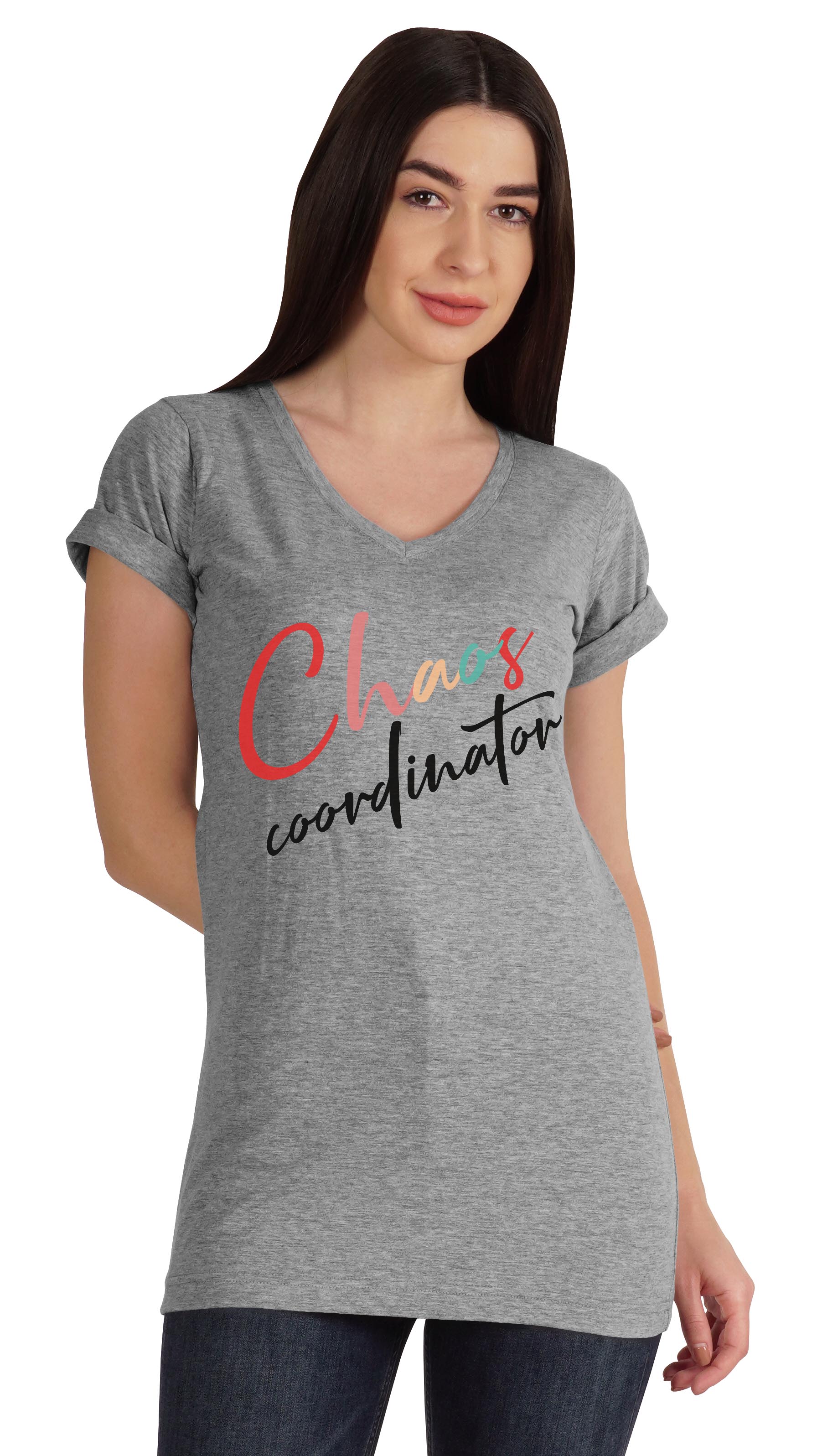 

Топи Inkmeso з V-подібним вирізом Chaos Coordination для жінок із графічним принтом для мами XXL світло-сірий колір