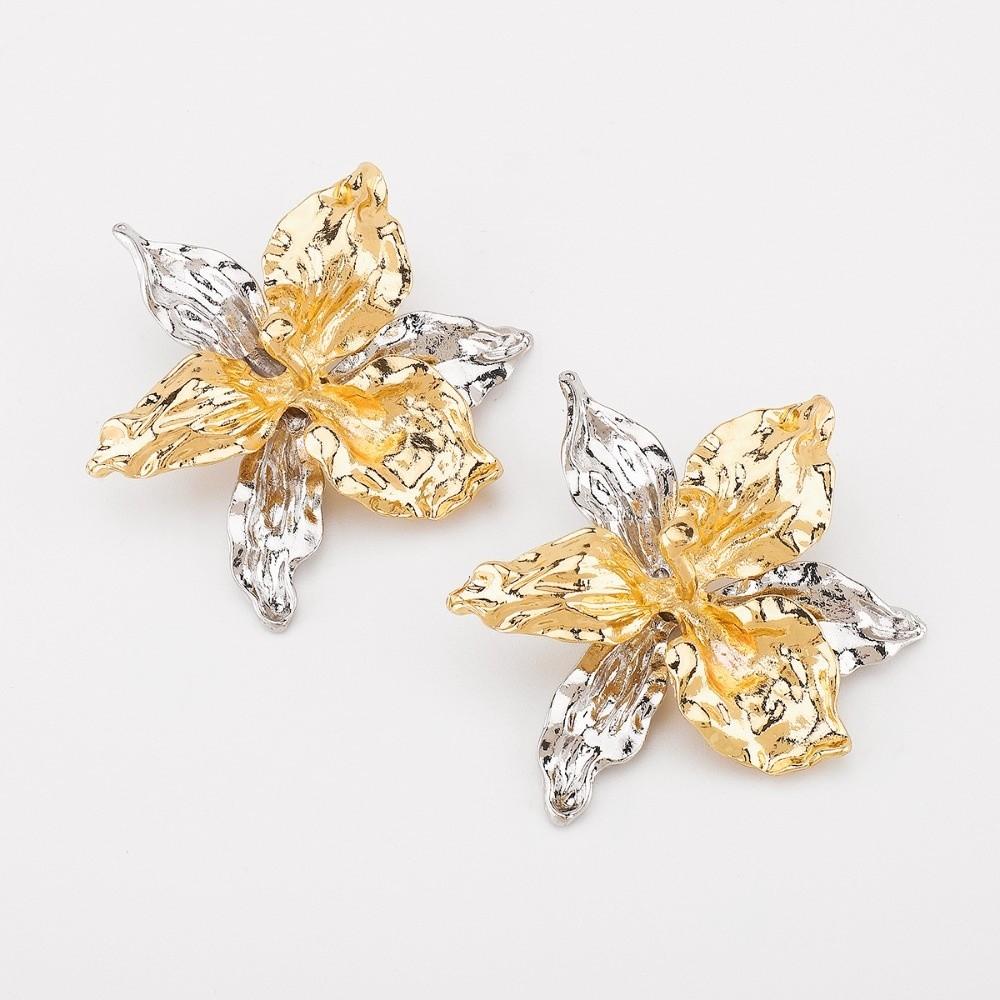 1 pair Zinc Zinc Alloy Golden and Silver Earrings Luxury Metal Flower Ear Studs Enamel Iris Earrings  Holiday