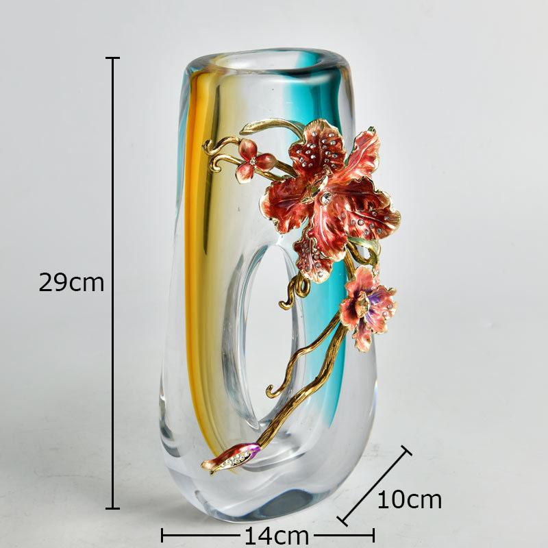 Blue Gradient Color Hollow Glass Vase Desk Decoration Flowers Arrangement Floral Relief Transparent Vases Room Aesthetic Decor