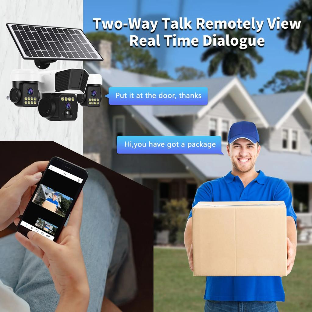 OKAM PRO 15W Outdoor Solar Camera 3-Lens HD 15MP IP66 Waterproof 12000mAh Battery 4G SIM Camera Auto Tracking with Night Vision