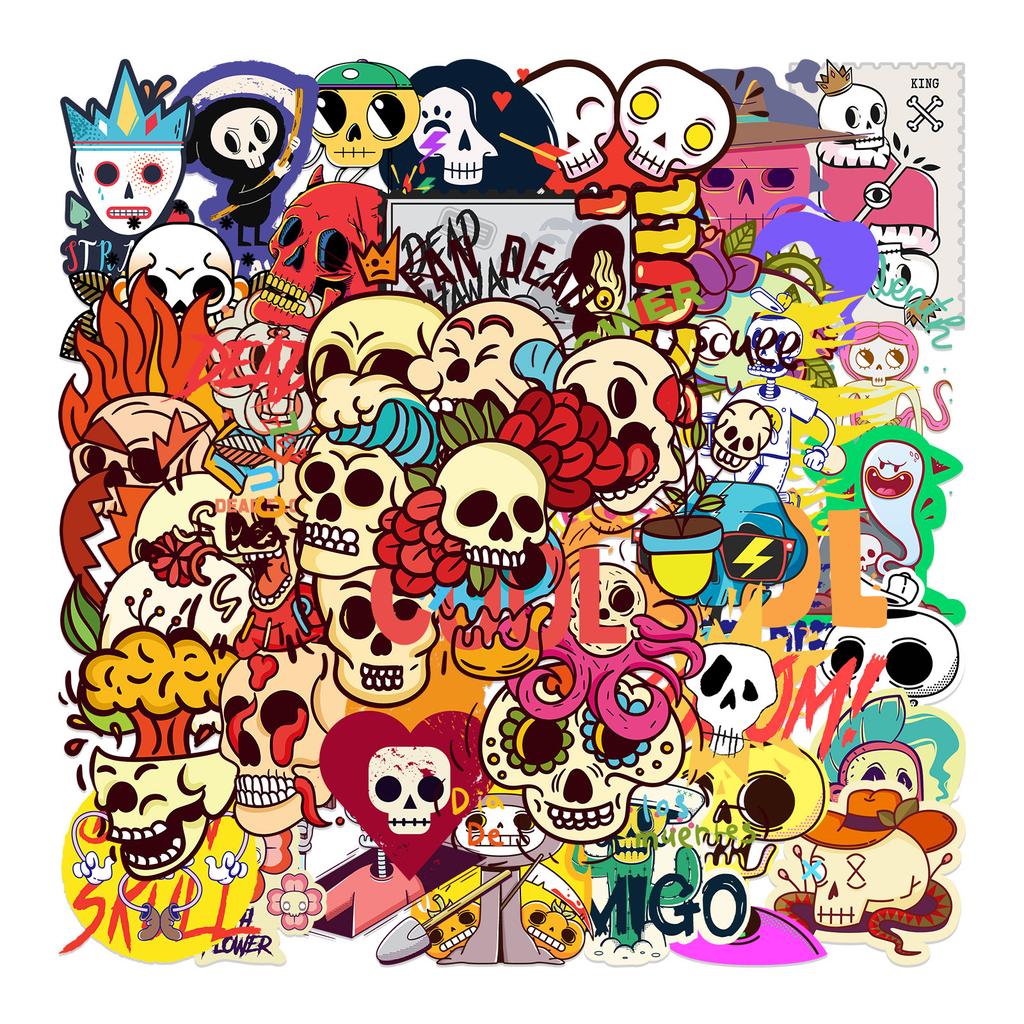 46PCS Cartoon Cute Skeleton Graffiti Sticker Luggage Pen Guitar Notebook Characters Guitar Waterproof Halloween Sticker Hot Item