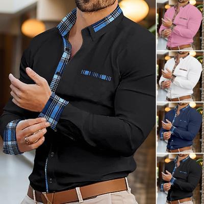 Camicia Formale da Uomo Ampia Stampa Pald Patchwork Abbottonata Cardigan Camicia da Ufficio Business
