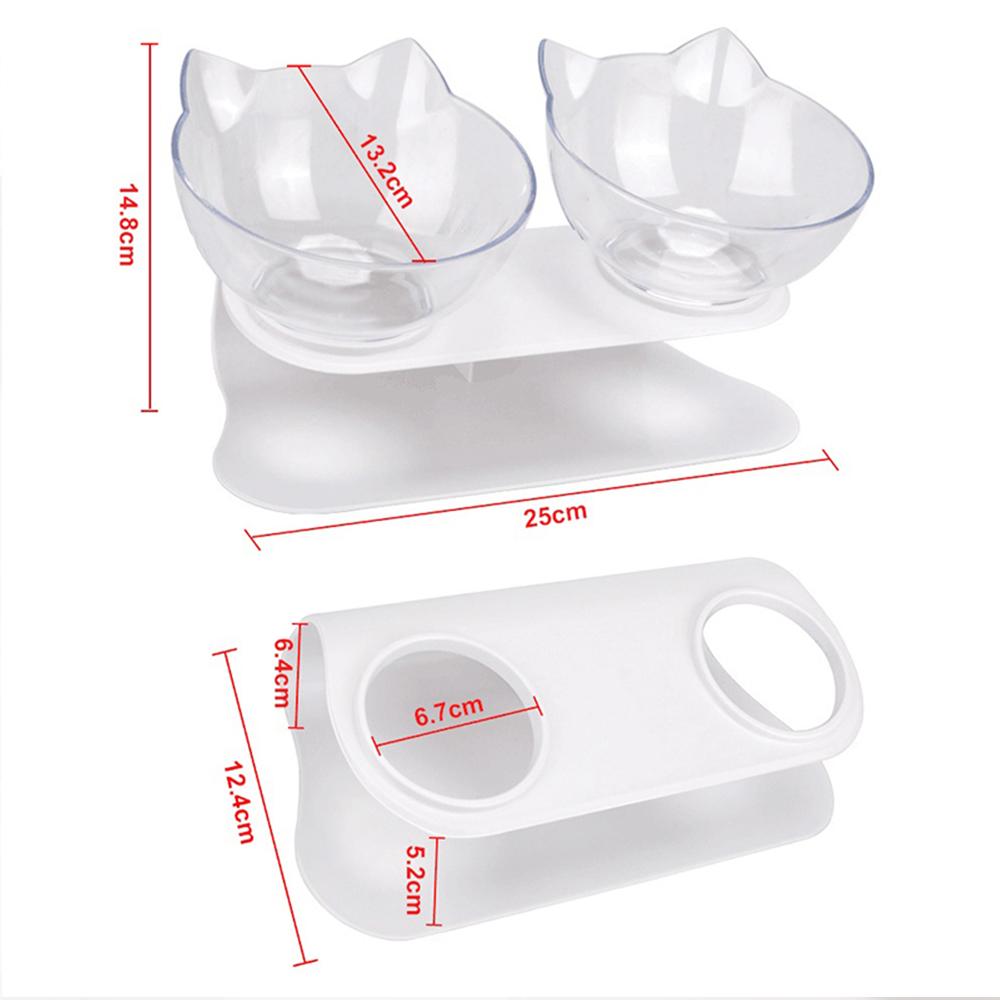 Double Kitten Bowl 2 Cat Feeder Container Tilted Pet Inclination Stand Cats PC Plastic Non-slip Feeding Bowl For Small Dogs Cats