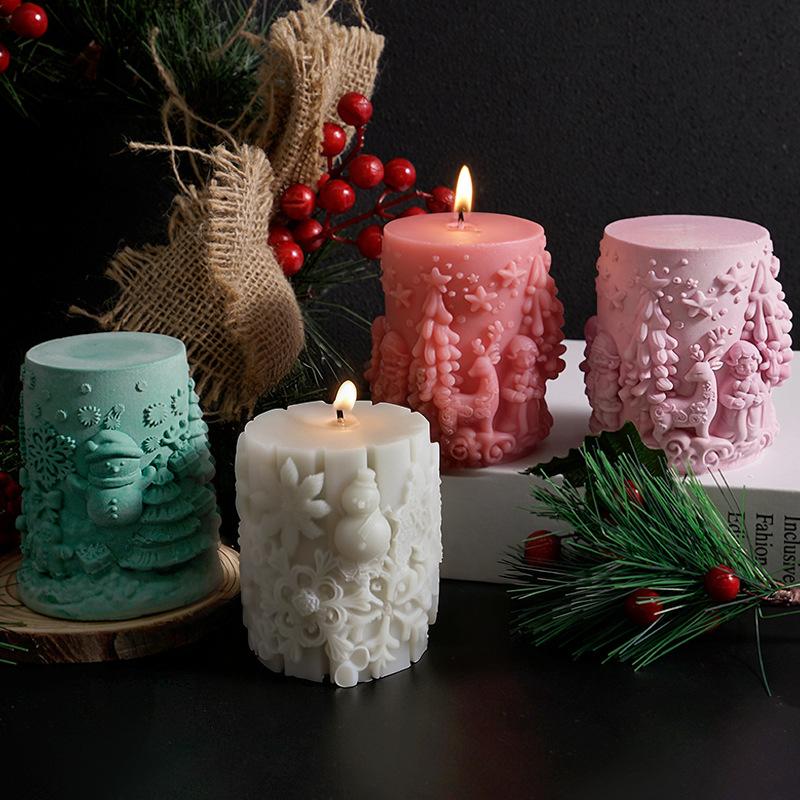 Christmas Tree Mold White Christmas Snowflake Mold Cylinder Candle Mold Cylindrical For Holiday Crafts Festival Ornament Home