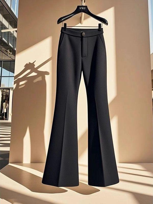 2026 Spring/Summer High-Waist Slim Fit Black Bell Bottoms - Flattering Micro Flare Suit Pants for Women