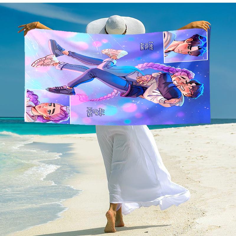 1pc KPop Demon Hunters20 Beach Towel, Comfortable and Thick, and Swimming/Bath/Picnic/Camping Towel, Suitable for Seaside Beaches